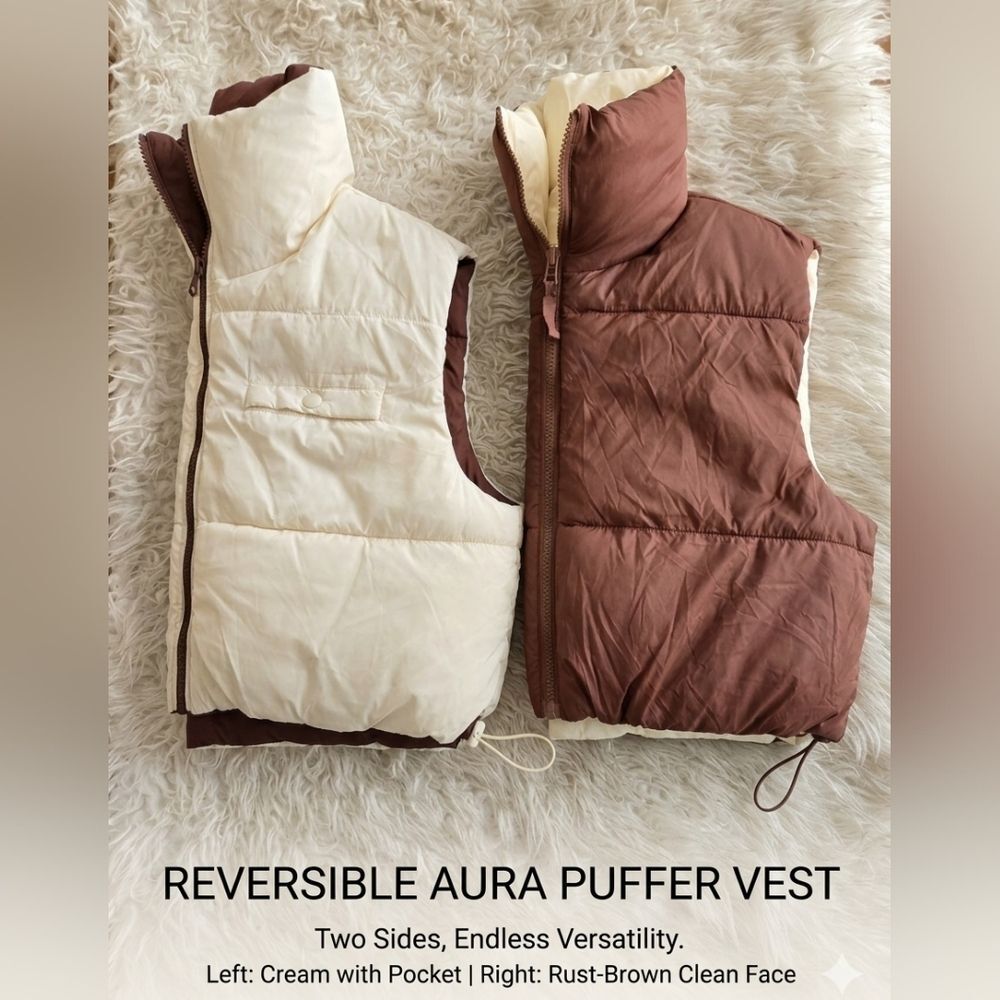 Love Tree Reversible Puffer Vest - Cream & Rust Brown